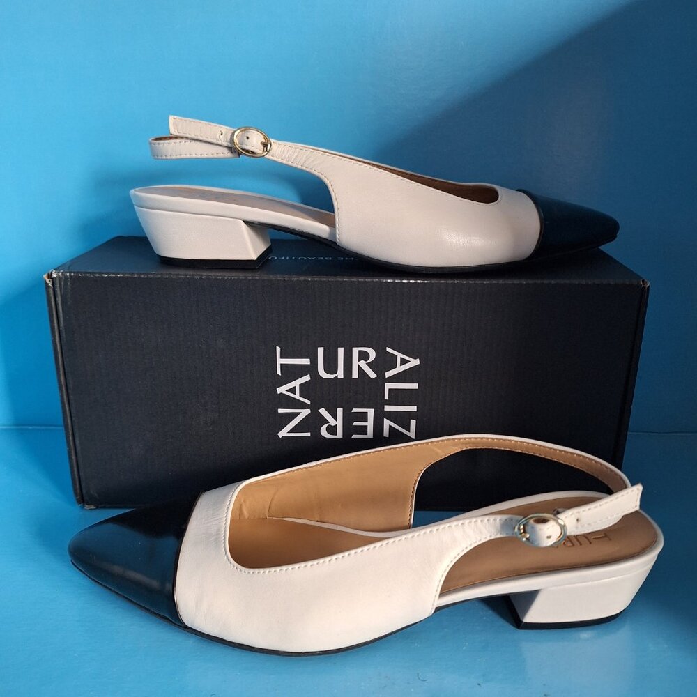 Naturalizer Women Banks / 2-Tone Slip-on Slingback Shoes / Black-Ivory Sz 9.5W